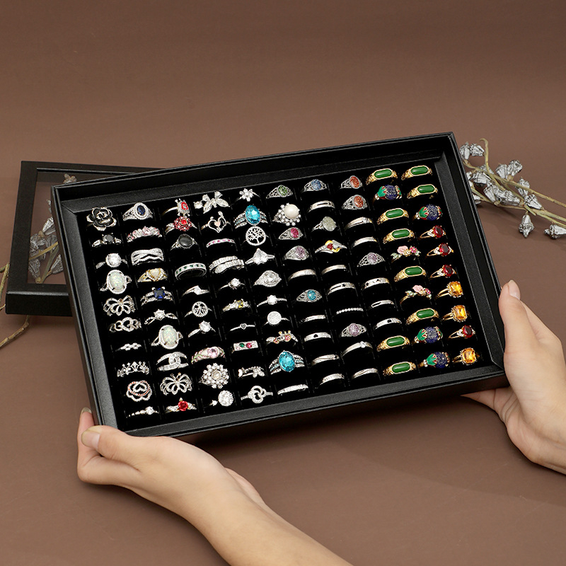 Χονδρική πώληση κουτιού δαχτυλιδιών 100 οπών από τον κατασκευαστή, κουτί επίδειξης κοσμημάτων, ανθεκτικό στη σκόνη, διαφανές κουτί αποθήκευσης με καπάκι