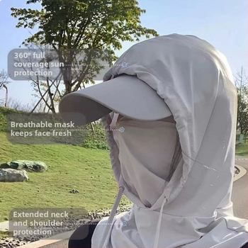 Лятна слънцезащитна шапка, вградена защита за врата, цялостна UV защита, езда, шапка за глава, шал от ледена коприна, защита за лице за мъже