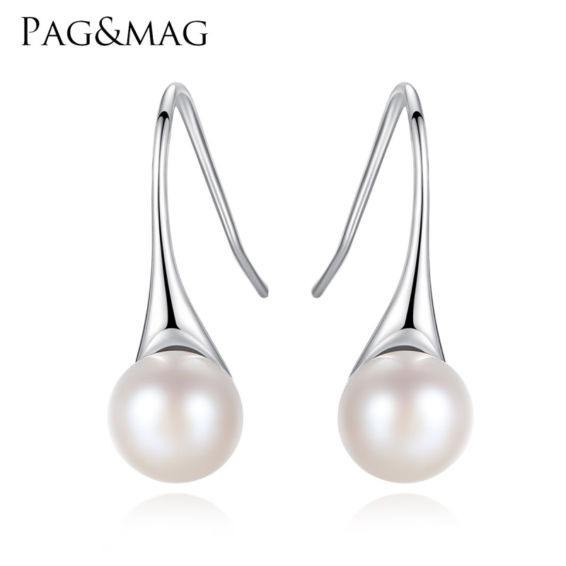 PAG un MAG pērļu auskari Advanced Sense S925 sudraba āķveida auskari 8-8,5 mm tvaicētas maizes pērlītes eleganti sudraba rotājumi