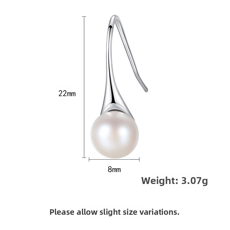 Перлени обеци PAG & MAG Advanced Sense S925 Сребърни обеци с кукички 8-8.5 мм Парени мъниста за хляб Елегантни сребърни орнаменти