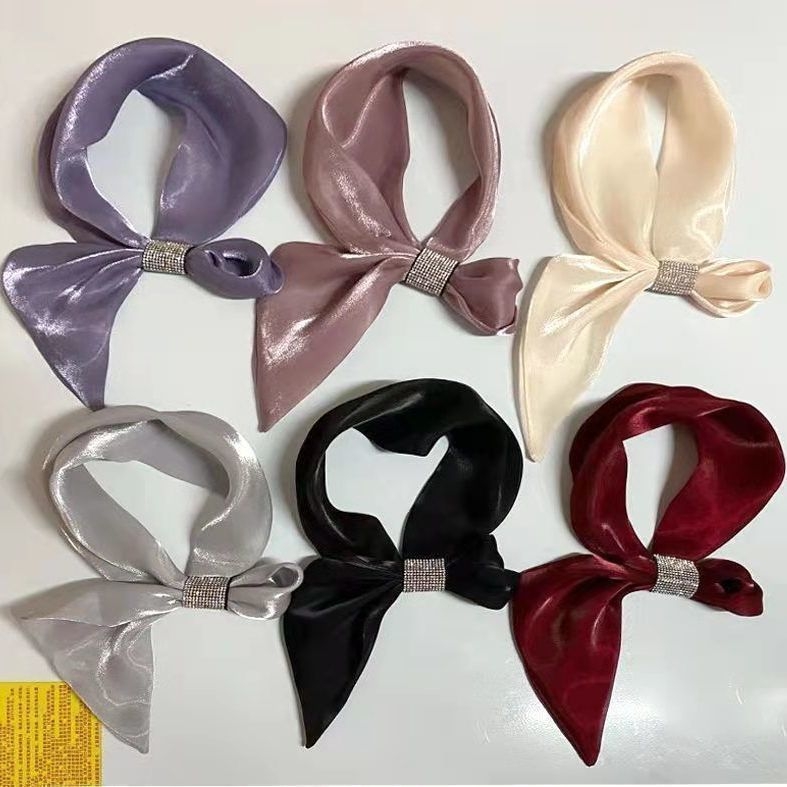 Šilkinis šalikas „Flash Diamond“ elegantiškas šalikas, mažas, ilgas, interneto įžymybių stiliaus, visų spalvų, plonas, siauras, apsauginis nuo saulės kaklo šalikas moterims