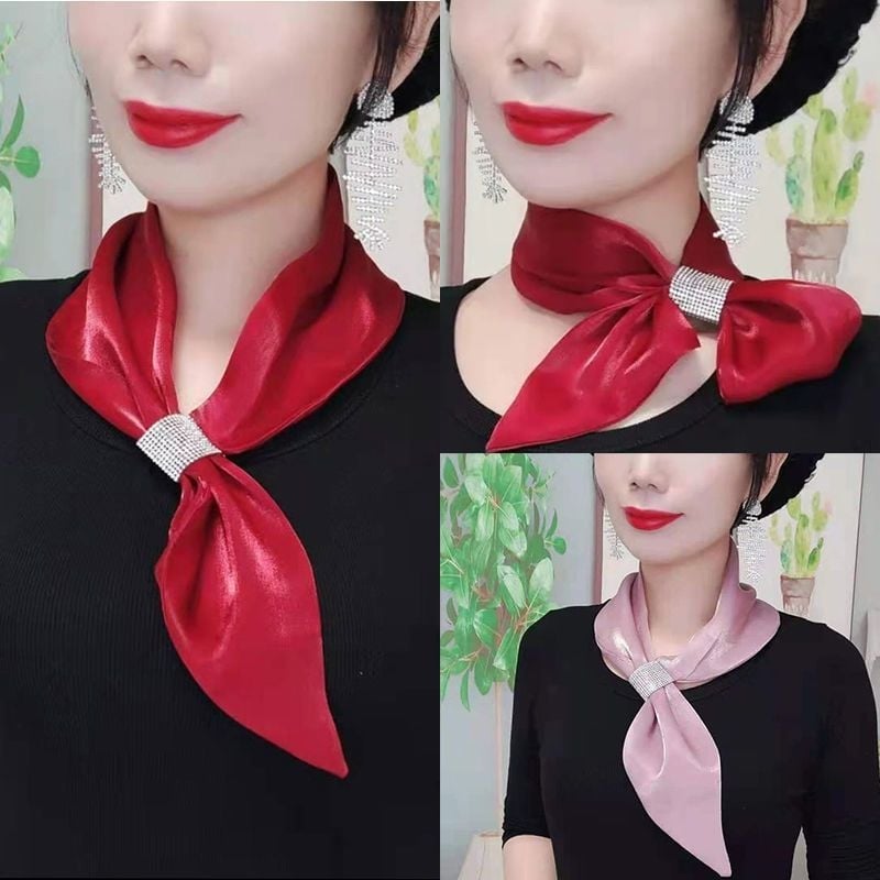 Šilkinis šalikas „Flash Diamond“ elegantiškas šalikas, mažas, ilgas, interneto įžymybių stiliaus, visų spalvų, plonas, siauras, apsauginis nuo saulės kaklo šalikas moterims