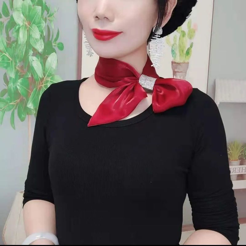 Šilkinis šalikas „Flash Diamond“ elegantiškas šalikas, mažas, ilgas, interneto įžymybių stiliaus, visų spalvų, plonas, siauras, apsauginis nuo saulės kaklo šalikas moterims