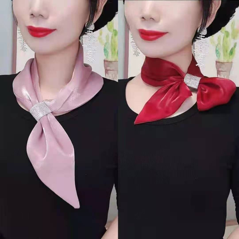 Šilkinis šalikas „Flash Diamond“ elegantiškas šalikas, mažas, ilgas, interneto įžymybių stiliaus, visų spalvų, plonas, siauras, apsauginis nuo saulės kaklo šalikas moterims