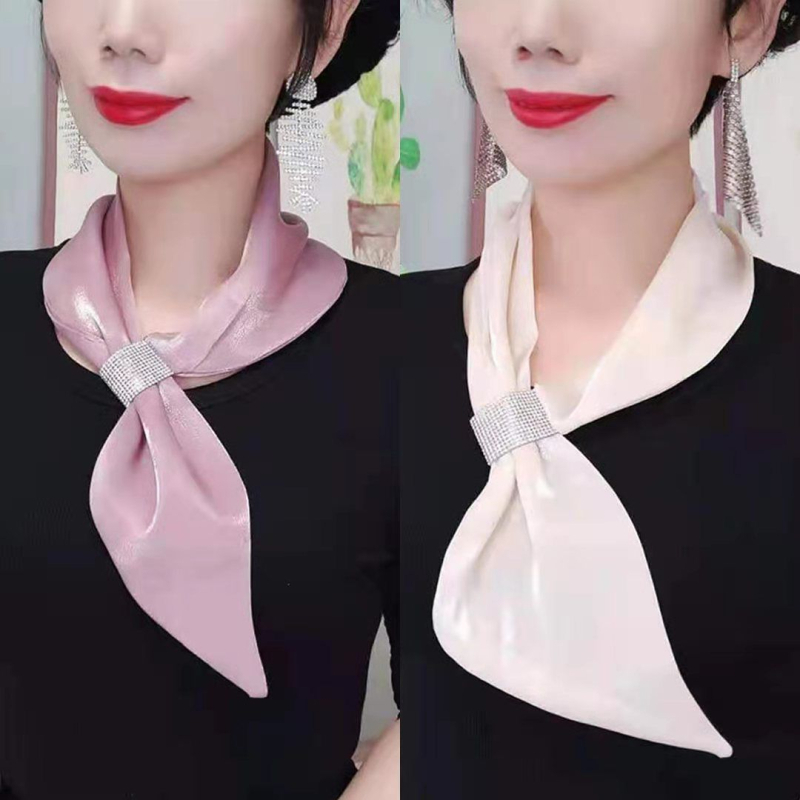 Šilkinis šalikas „Flash Diamond“ elegantiškas šalikas, mažas, ilgas, interneto įžymybių stiliaus, visų spalvų, plonas, siauras, apsauginis nuo saulės kaklo šalikas moterims