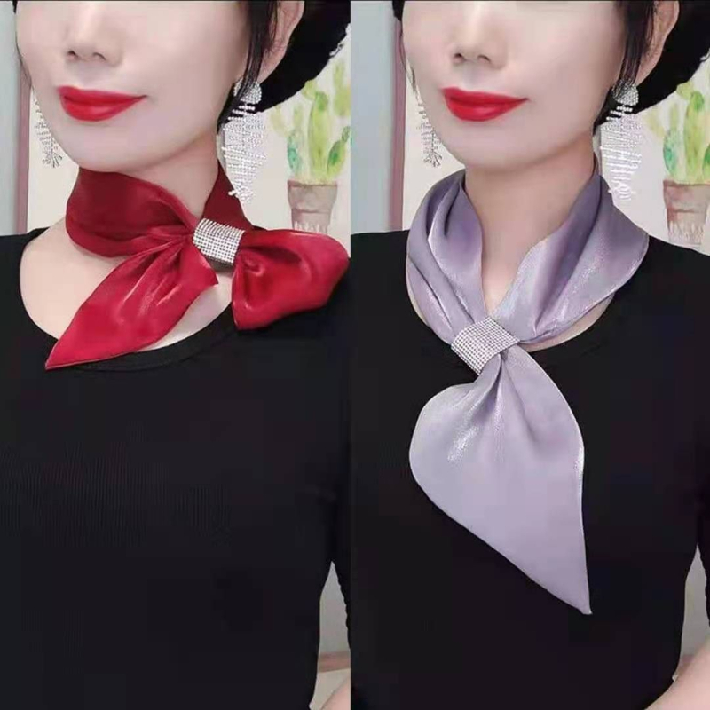 Šilkinis šalikas „Flash Diamond“ elegantiškas šalikas, mažas, ilgas, interneto įžymybių stiliaus, visų spalvų, plonas, siauras, apsauginis nuo saulės kaklo šalikas moterims