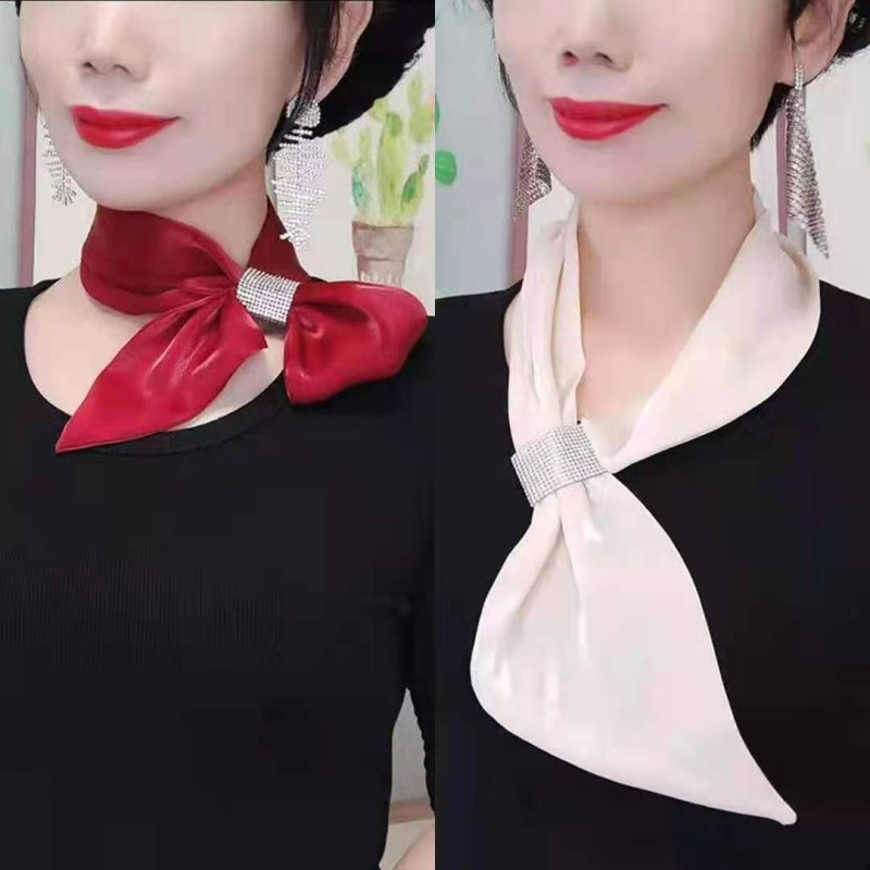 Šilkinis šalikas „Flash Diamond“ elegantiškas šalikas, mažas, ilgas, interneto įžymybių stiliaus, visų spalvų, plonas, siauras, apsauginis nuo saulės kaklo šalikas moterims