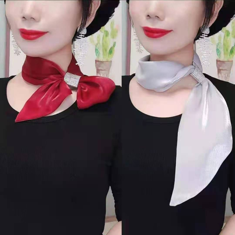 Šilkinis šalikas „Flash Diamond“ elegantiškas šalikas, mažas, ilgas, interneto įžymybių stiliaus, visų spalvų, plonas, siauras, apsauginis nuo saulės kaklo šalikas moterims