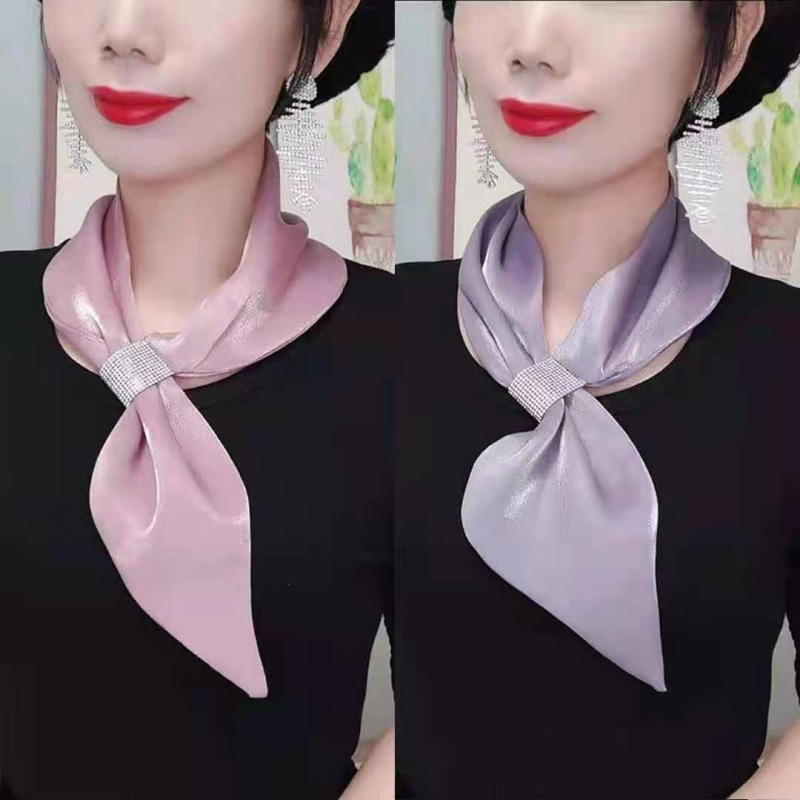Šilkinis šalikas „Flash Diamond“ elegantiškas šalikas, mažas, ilgas, interneto įžymybių stiliaus, visų spalvų, plonas, siauras, apsauginis nuo saulės kaklo šalikas moterims