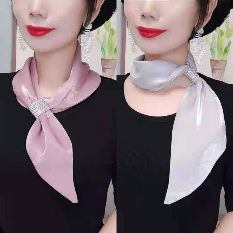 Šilkinis šalikas „Flash Diamond“ elegantiškas šalikas, mažas, ilgas, interneto įžymybių stiliaus, visų spalvų, plonas, siauras, apsauginis nuo saulės kaklo šalikas moterims