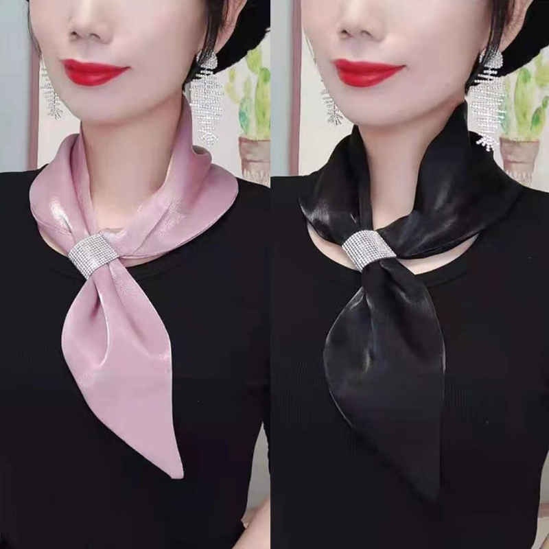 Šilkinis šalikas „Flash Diamond“ elegantiškas šalikas, mažas, ilgas, interneto įžymybių stiliaus, visų spalvų, plonas, siauras, apsauginis nuo saulės kaklo šalikas moterims