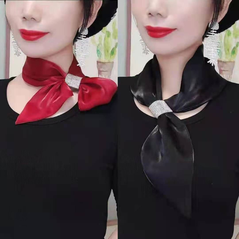 Šilkinis šalikas „Flash Diamond“ elegantiškas šalikas, mažas, ilgas, interneto įžymybių stiliaus, visų spalvų, plonas, siauras, apsauginis nuo saulės kaklo šalikas moterims