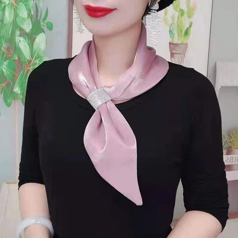 Šilkinis šalikas „Flash Diamond“ elegantiškas šalikas, mažas, ilgas, interneto įžymybių stiliaus, visų spalvų, plonas, siauras, apsauginis nuo saulės kaklo šalikas moterims