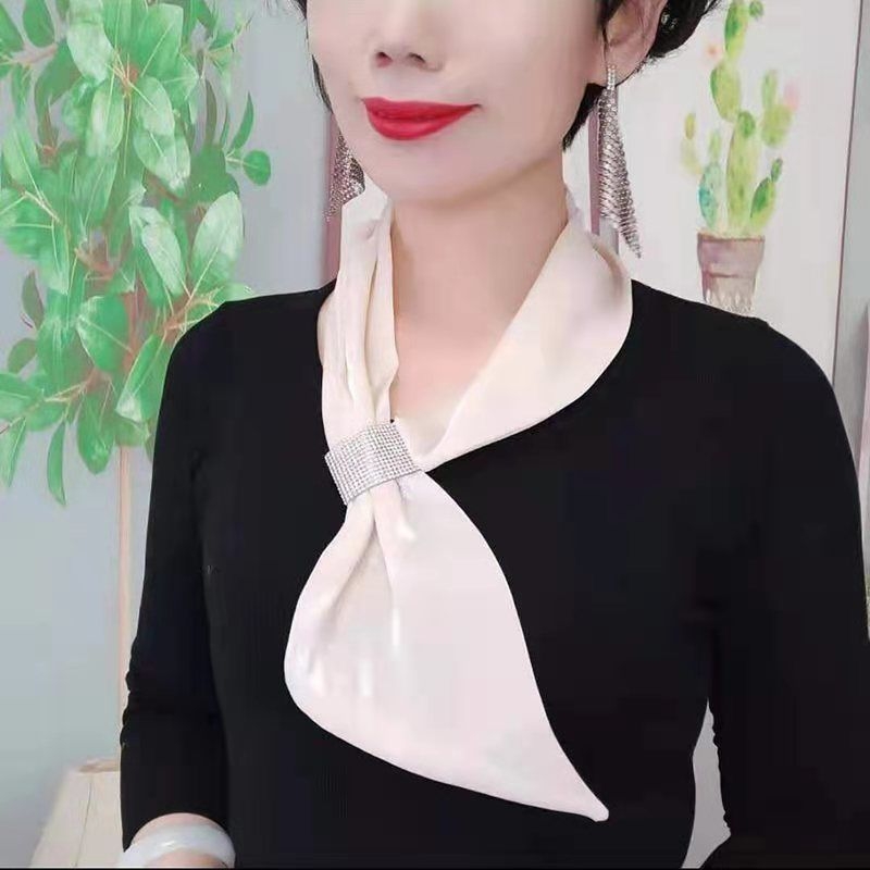 Šilkinis šalikas „Flash Diamond“ elegantiškas šalikas, mažas, ilgas, interneto įžymybių stiliaus, visų spalvų, plonas, siauras, apsauginis nuo saulės kaklo šalikas moterims