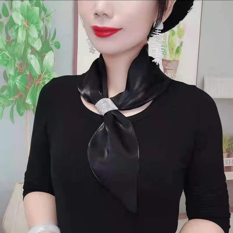 Šilkinis šalikas „Flash Diamond“ elegantiškas šalikas, mažas, ilgas, interneto įžymybių stiliaus, visų spalvų, plonas, siauras, apsauginis nuo saulės kaklo šalikas moterims