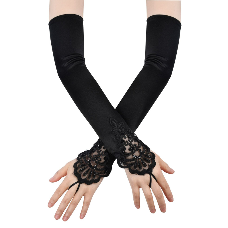 Ръкавици за маскараден бал от 1920 г., жени, черно-червено-бели, ръкавици за сватбена рокля, шапки, колокационни ръкавици