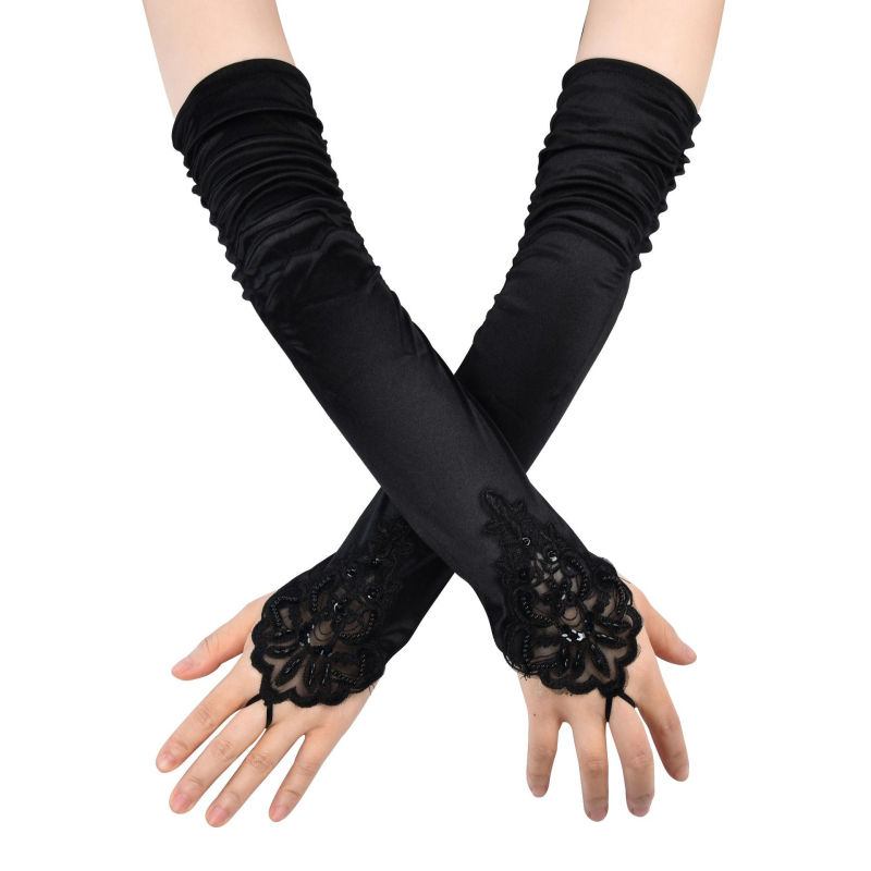 Ръкавици за маскараден бал от 1920 г., жени, черно-червено-бели, ръкавици за сватбена рокля, шапки, колокационни ръкавици