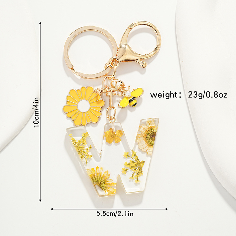 Raktų pakabukas su maža ramunėlių raide, naujas, kutais, geltona chrizantema, džiovinta gėlė, raktų pakabukas, mokyklinė kuprinė