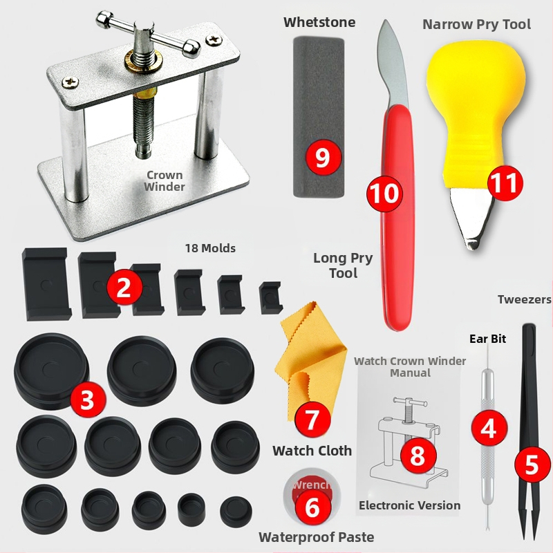 Kodumajapidamises kasutatavate kellade korkimismasinate kellade remonditööriistade aku vahetamine, elektrooniline kvartskellade korkimismasin, korkimis- ja korkimiskellade ülikond