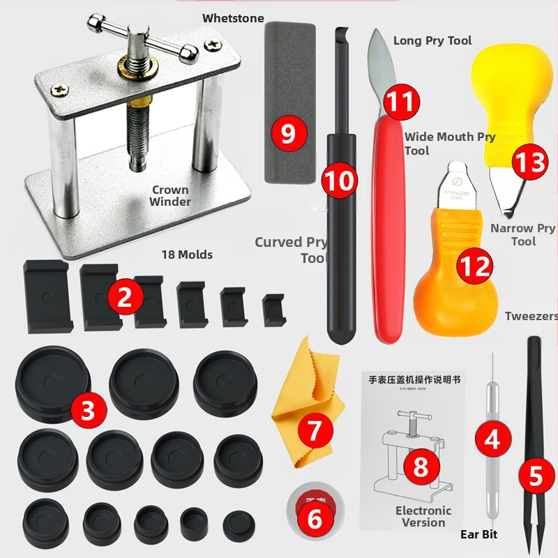 Kodumajapidamises kasutatavate kellade korkimismasinate kellade remonditööriistade aku vahetamine, elektrooniline kvartskellade korkimismasin, korkimis- ja korkimiskellade ülikond