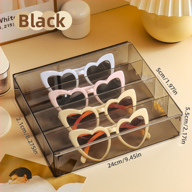 Sandėlyje Dviguba eilė 10 porų sustorintų akinių nuo saulės, akinių nuo saulės laikymo lentynėlė, akiniai, parduotuvės prekystalio demonstracinė lentynėlė, permatoma