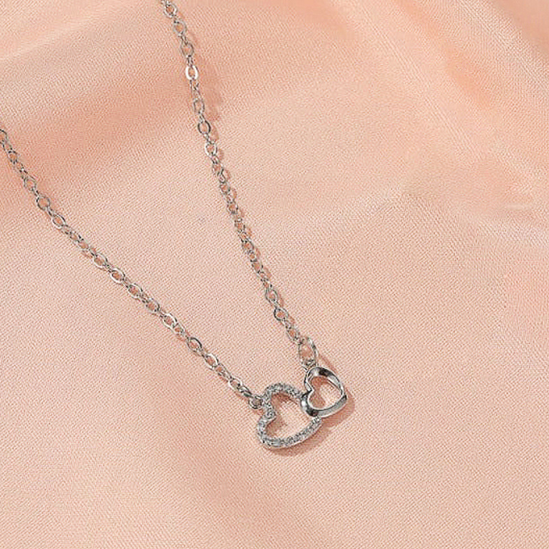 Cao Shi, colier simplu, în stil coreean, cu toate potrivirile, popular în formă de inimă, colier dulce, gol, cu două inimi, romantic, colier pentru femei