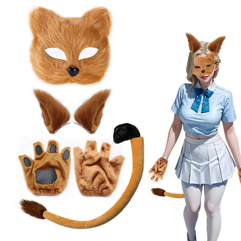 Σετ αυτιών και ουρών θηρίου Λιοντάρι αγελάδα καμηλοπάρδαλη ρακούν κορδέλα μαλλιών ουρά αξεσουάρ μαλλιών καπέλο χειροποίητα μαλλιά