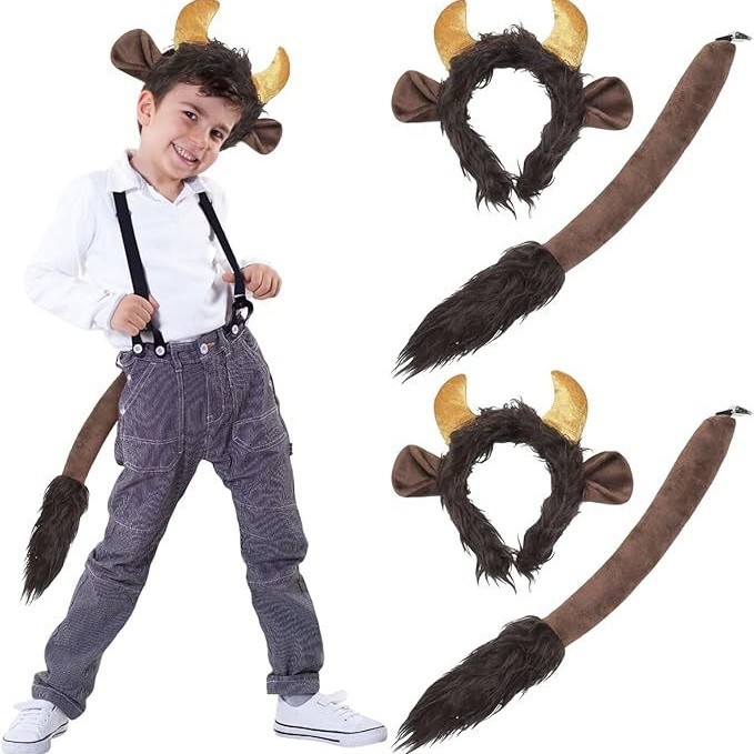 Žvėries ausų ir uodegų rinkinys Liūtas Karvė Žirafa Meškėnas Plaukų juosta Uodega Plaukų aksesuarai Galvos apdangalas Rankų darbo plaukai