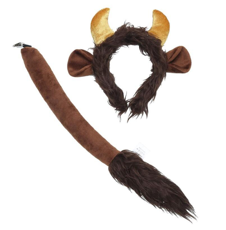 Žvėries ausų ir uodegų rinkinys Liūtas Karvė Žirafa Meškėnas Plaukų juosta Uodega Plaukų aksesuarai Galvos apdangalas Rankų darbo plaukai
