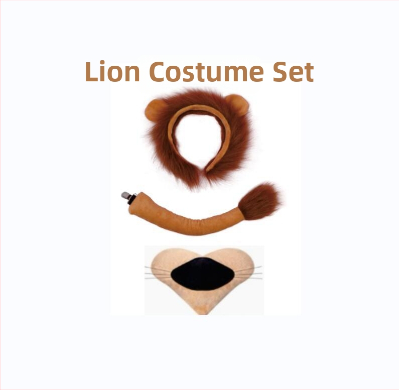Žvėries ausų ir uodegų rinkinys Liūtas Karvė Žirafa Meškėnas Plaukų juosta Uodega Plaukų aksesuarai Galvos apdangalas Rankų darbo plaukai