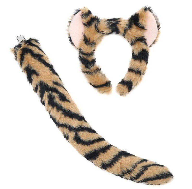 Žvėries ausų ir uodegų rinkinys Liūtas Karvė Žirafa Meškėnas Plaukų juosta Uodega Plaukų aksesuarai Galvos apdangalas Rankų darbo plaukai