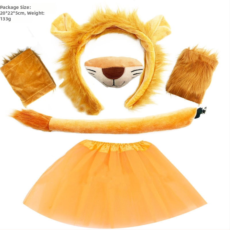 Žvėries ausų ir uodegų rinkinys Liūtas Karvė Žirafa Meškėnas Plaukų juosta Uodega Plaukų aksesuarai Galvos apdangalas Rankų darbo plaukai