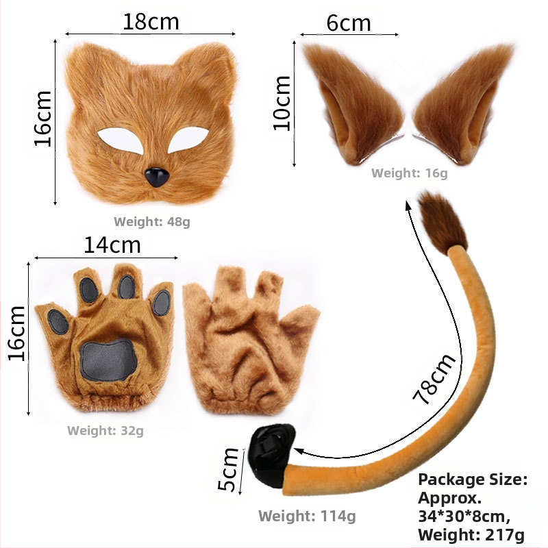 Žvėries ausų ir uodegų rinkinys Liūtas Karvė Žirafa Meškėnas Plaukų juosta Uodega Plaukų aksesuarai Galvos apdangalas Rankų darbo plaukai