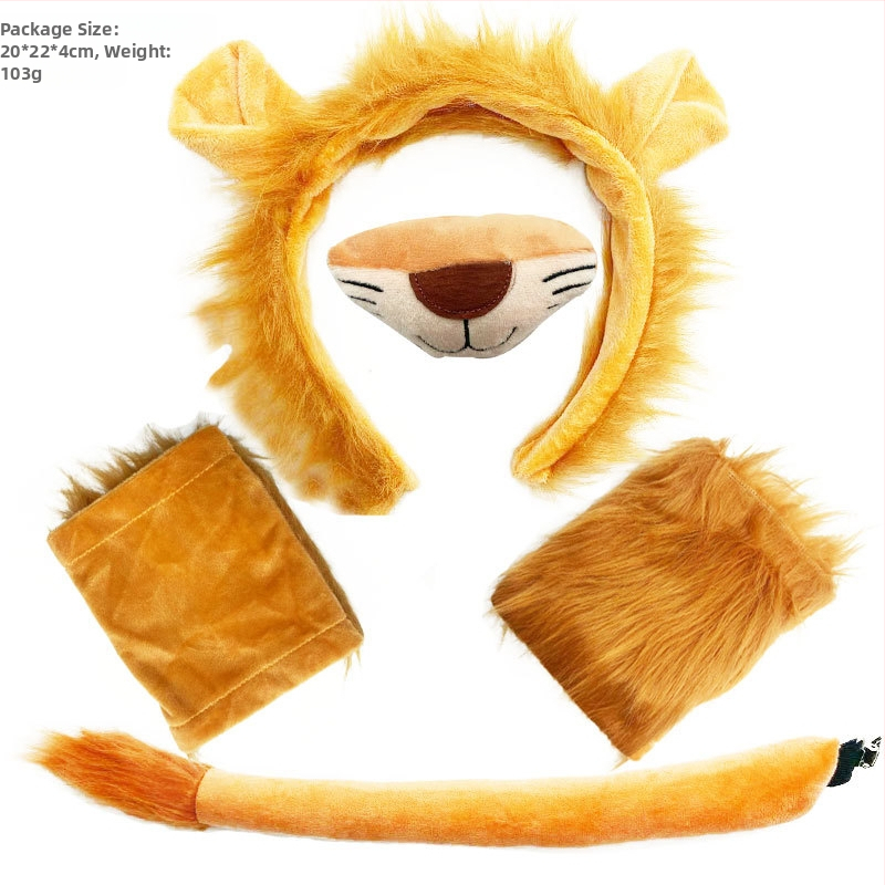 Žvėries ausų ir uodegų rinkinys Liūtas Karvė Žirafa Meškėnas Plaukų juosta Uodega Plaukų aksesuarai Galvos apdangalas Rankų darbo plaukai