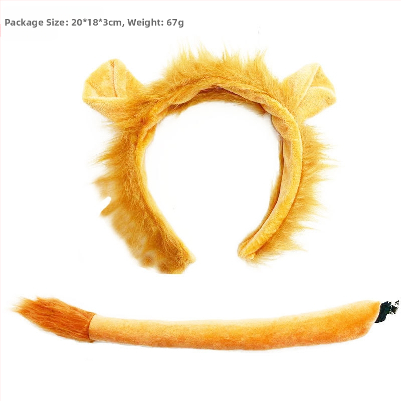 Žvėries ausų ir uodegų rinkinys Liūtas Karvė Žirafa Meškėnas Plaukų juosta Uodega Plaukų aksesuarai Galvos apdangalas Rankų darbo plaukai