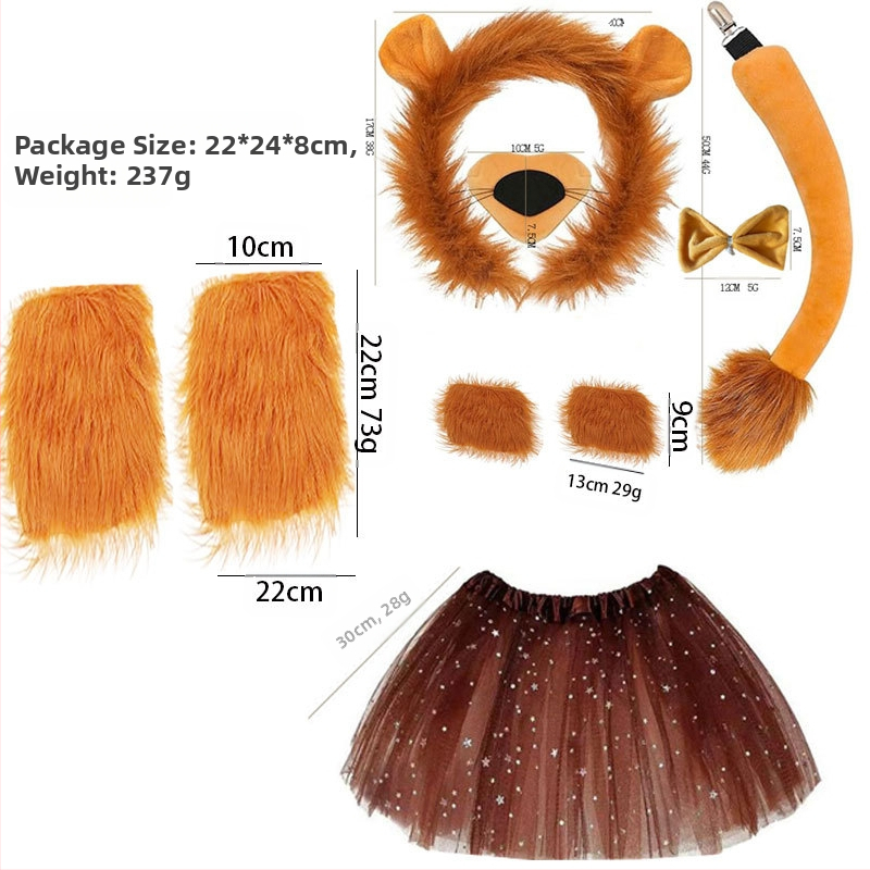 Žvėries ausų ir uodegų rinkinys Liūtas Karvė Žirafa Meškėnas Plaukų juosta Uodega Plaukų aksesuarai Galvos apdangalas Rankų darbo plaukai