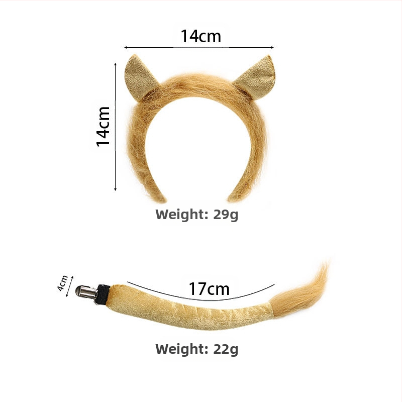 Žvėries ausų ir uodegų rinkinys Liūtas Karvė Žirafa Meškėnas Plaukų juosta Uodega Plaukų aksesuarai Galvos apdangalas Rankų darbo plaukai