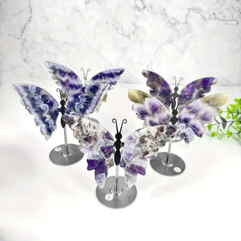 Natūralaus krištolo svajonių ametisto drugelio dekoratyviniai papuošalai, kūrybingi papuošalai, esantys sandėlyje, tarpvalstybinė prekyba plaukų karta