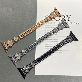 Tinka „Apple Watch“ dirželiui „Applewatch 1-8“ kartos laikrodžiui „iWatch Clover Diamond Full Diamond Ladies Summer“.