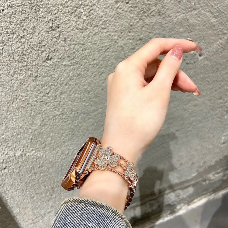 Tinka „Apple Watch“ dirželiui „Applewatch 1-8“ kartos laikrodžiui „iWatch Clover Diamond Full Diamond Ladies Summer“.