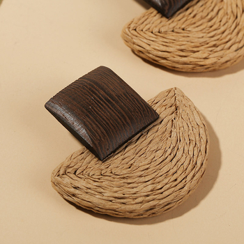 Европейски и американски тенденции геометрични ветрилообразни дървени обеци за жени, бохемски с креативна индивидуалност, преувеличени обеци, бижута