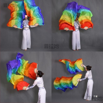Šokių vėduoklė ... Spalvinga gradiento spalvų vaivorykštės vėduoklė Pailginta šilko vėduoklė Kvadratinė Yangko spektaklio rekvizito vėduoklė
