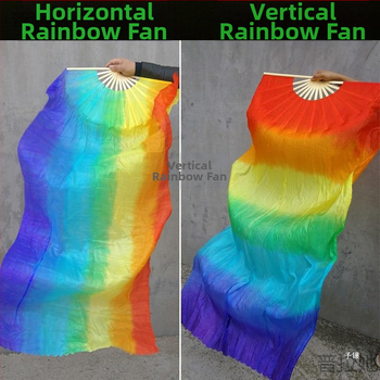 Šokių vėduoklė ... Spalvinga gradiento spalvų vaivorykštės vėduoklė Pailginta šilko vėduoklė Kvadratinė Yangko spektaklio rekvizito vėduoklė