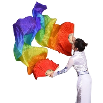 Šokių vėduoklė ... Spalvinga gradiento spalvų vaivorykštės vėduoklė Pailginta šilko vėduoklė Kvadratinė Yangko spektaklio rekvizito vėduoklė