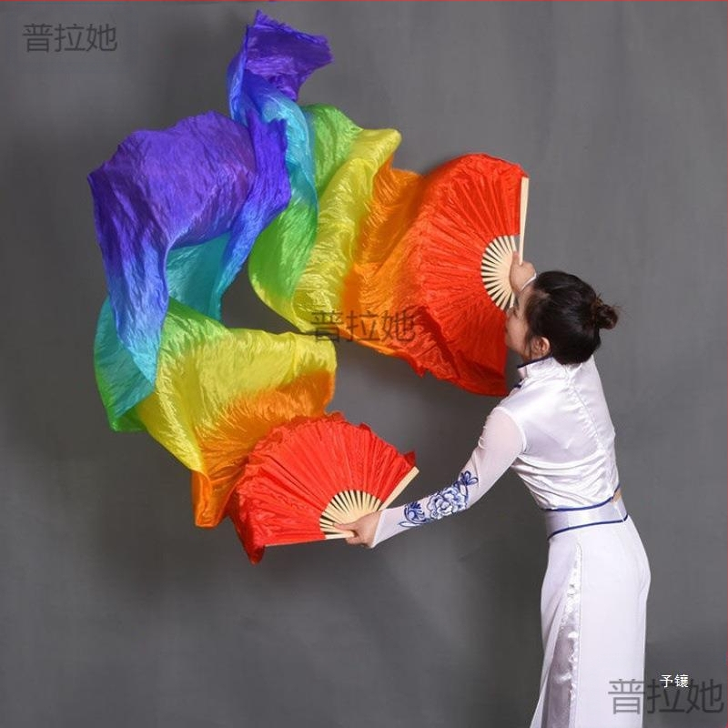Танцов ветрилообразен танцов ветрилообразен цветен градиентен ветрилообразен ветрилообразен удължен копринен ветрилообразен квадратен ветрилообразен реквизит за представления Yangko