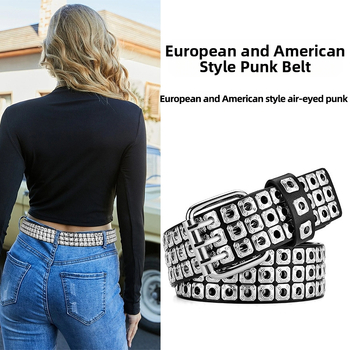 Europietiškas ir amerikietiškas pankroko stiliaus „Nis Rivet Eyelet“ moteriškas studentų diržas, madingas, stilingas, madingas, dekoratyvinis džinsinis diržas