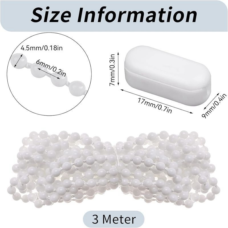 3 kreminės baltos spalvos karoliukų grandinėlė su 10 jungiamųjų sagčių, užuolaidų aksesuarai, sandėlyje