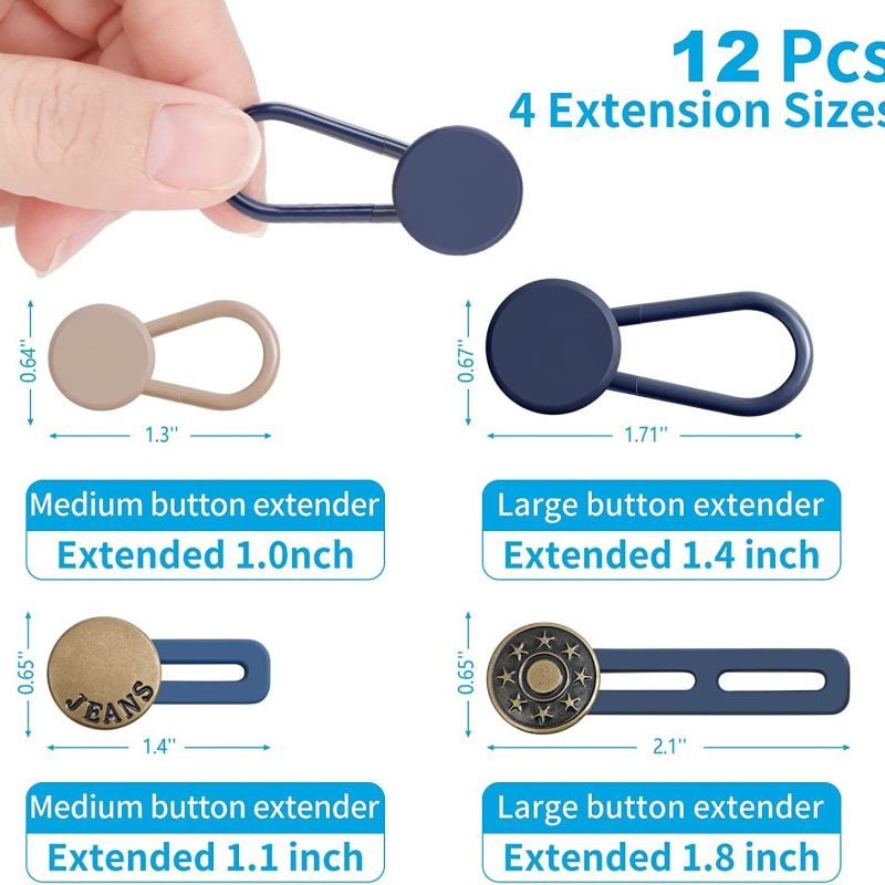 12 bucăți de cataramă de extensie pentru blugi, cataramă de extensie pentru blugi, cataramă de extensie multifuncțională, buton de extensie, cataramă de reglare cu arc