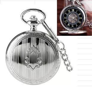 Metalinis baltas poliruotas dvigubas atviras mechaninis kišeninis laikrodis, retro blizgus studentų dovanų atminimo kišeninis laikrodis