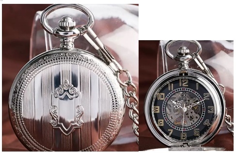 Metalinis baltas poliruotas dvigubas atviras mechaninis kišeninis laikrodis, retro blizgus studentų dovanų atminimo kišeninis laikrodis